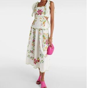 FARM RIO - Embroidered Floral scalloped cutout midi dress